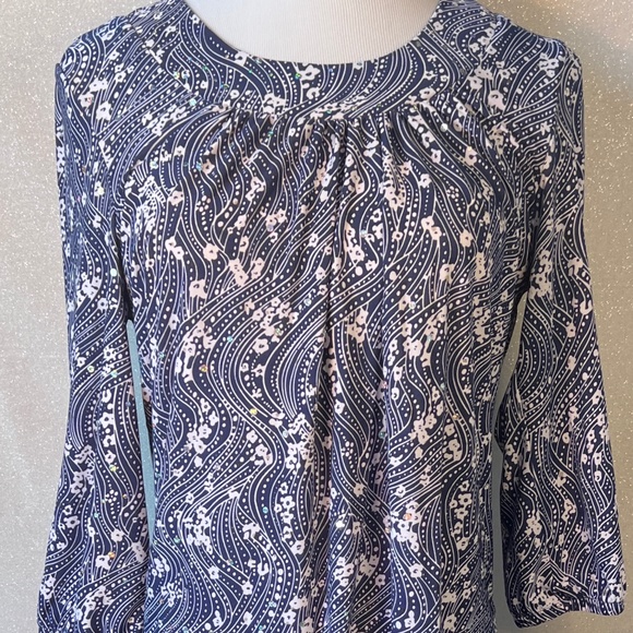 Blue and white floral print long sleeve tunic - Picture 1 of 5